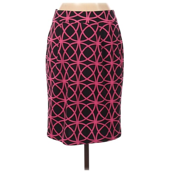 Adrienne Vittadini Skirt Womens 4 Pink Black Art Deco Circle Knee Length NEW - Picture 1 of 2